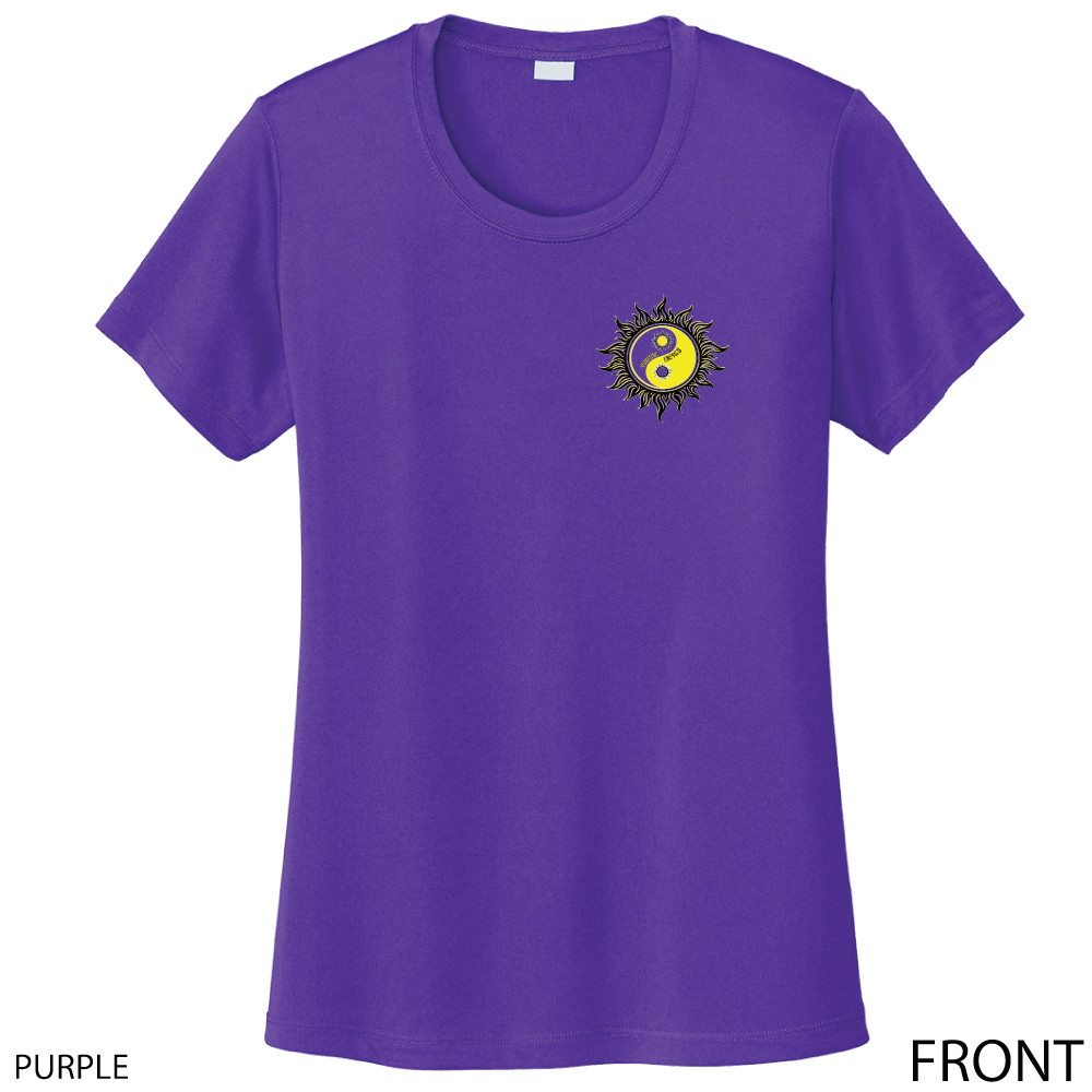Beach Squad shirt ladies performance short sleeve yin yang sun purple front